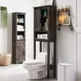 thumbnail image 6 of OKD 68In Farmhouse Over The Toilet Storage Cabinet with Sliding Bathroom Organizers and Storage Barn Door & Adjustable Shelves, Dark Rustic Oak, 6 of 7