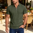 thumbnail image 2 of KLHDSF Men's Textured Knit Polo Shirts 1/4 Zipper Shirts Short Sleeve Casual Lightweight Golf Shirt Army Green L, 2 of 7