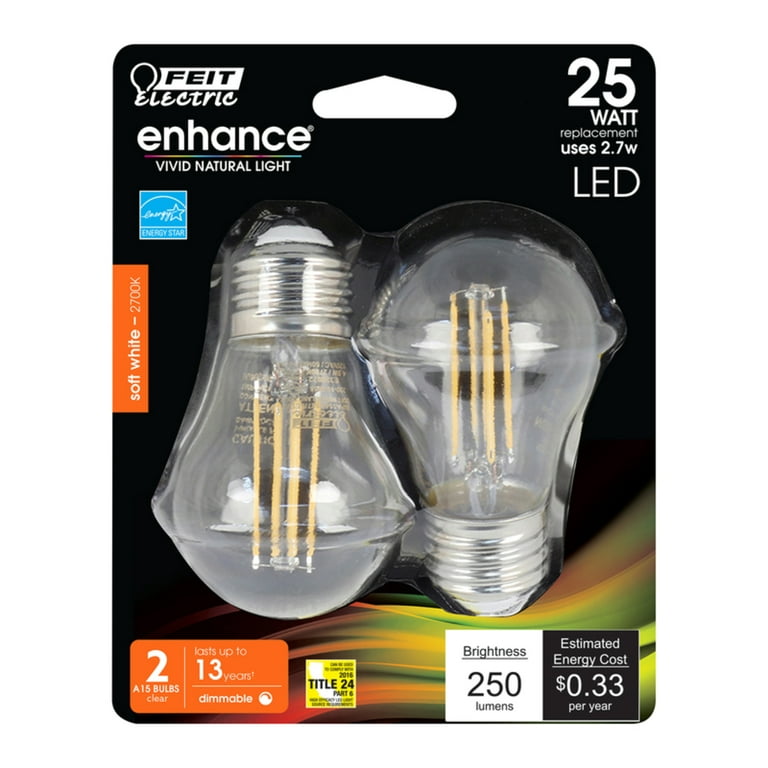 Feit Electric 3597291 3 watt watt Equivalence A15 200 Lumen A-Line LED Bulb, White - Pack of 2 - Walmart.com