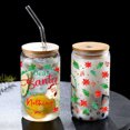 thumbnail image 4 of Vaso de vidrio de sublimación de 16 oz con elementos navideños impresos con tapa de bambú y pajita de vidrio, vaso de café de vidrio simple para beber para regalos, 1 pieza, 4 of 5
