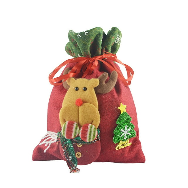 Maoww Christmas Drawstring Bags Packaging Snowman Three-dimensional Print Container Large Capacity Goodie Bag for Candy Birthday Party Elk