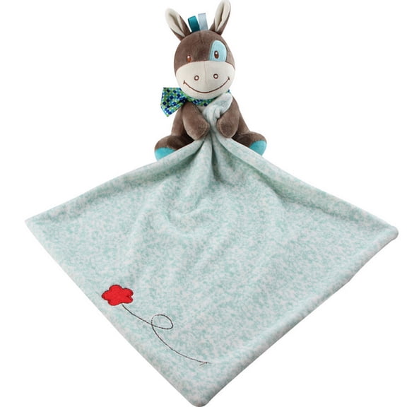 XIANXIAN Donkey Baby Security Blanket Soft Unisex Lovey Stuffed Animal with Satin Backing for Toddler Infant Newborn Boys and Girls, Lovely Jackass Snuggle Toy, Blue 11.6 Inch