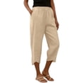 thumbnail image 5 of FENGGHAO Women's Summer Linen Cotton Pants Elastic Waist 7/8 Cropped Trousers Lightweight Casual Loose Fit Pants For Daily & Vacation Wear, 5 of 6