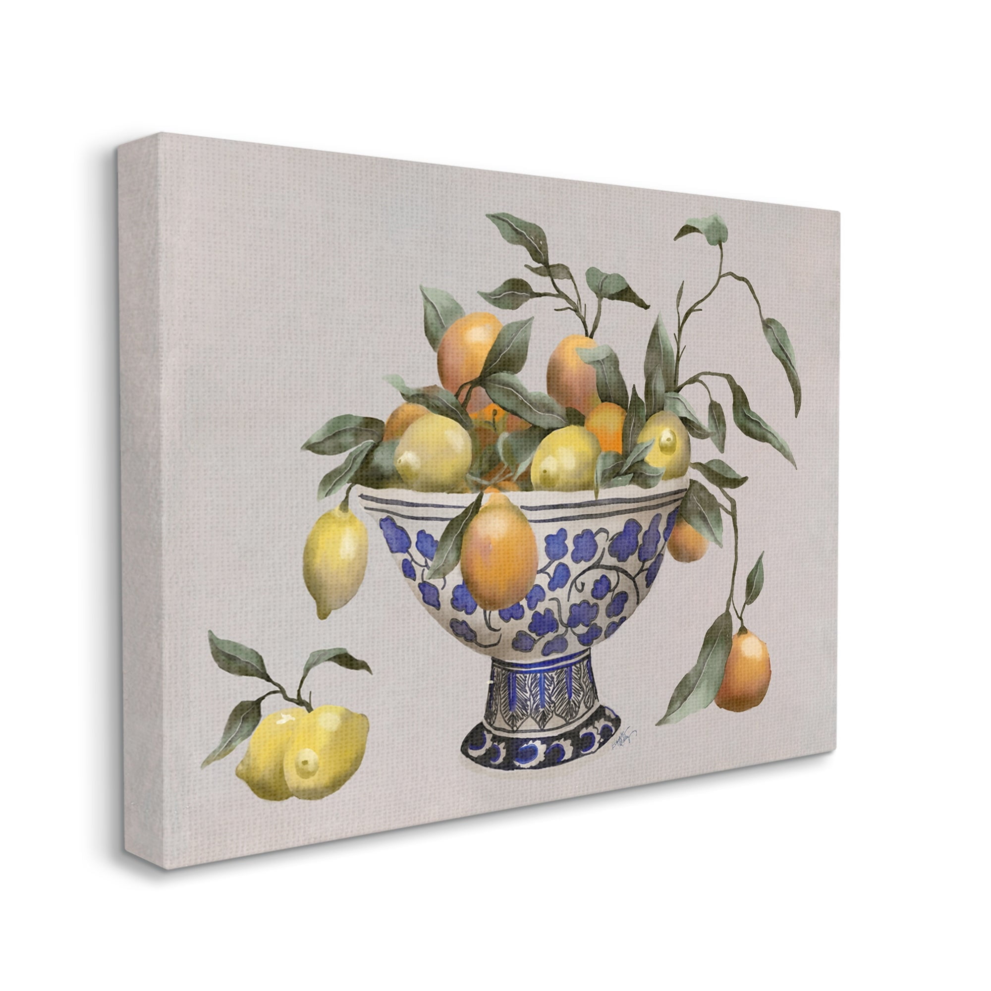 Stupell Industries Mixed Citrus Fruits Leaves Patterned Pottery Bowl Graphic Art Gallery Wrapped Canvas Print Wall Art, Design by Elizabeth Medley