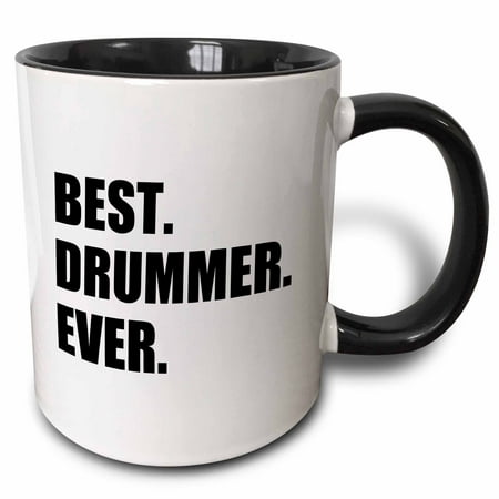 3dRose Best Drummer Ever - fun musical job pride gift for drum pro musicians - Two Tone Black Mug,