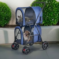 Demi Bonn 41" Double Pet Stroller 4 Wheels Dog Cat Stroller, Carrier Jogger Travel Foldable Puppy Stroller with Detachable Carriers and Travel Carriage, Blue