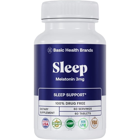 Basic Health Brands Natural Sleep Aid Tablet Melatonin 3 mg, 60 Tablets