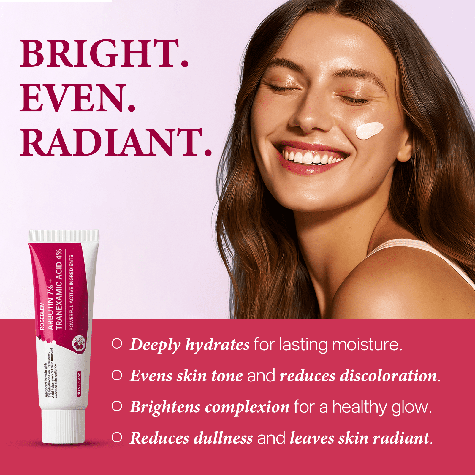 Arbutin 7% & Tranexamic Acid 4% Cream, 70,000ppm Arbutin for Glow Skin Care, Youthful Moisturizing Facial Cream for All Types，3pcs/1.76oz