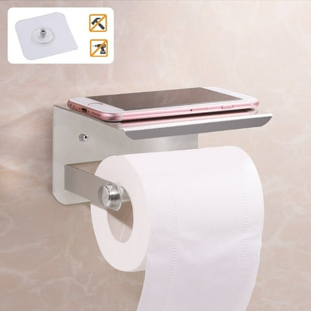 Startostar Self Adhesive Paper Holder Wall Mount Toilet Tissue Roll Dispenser With Cell Phone Storage Shelf Rack Polished Stainless Steel Made For