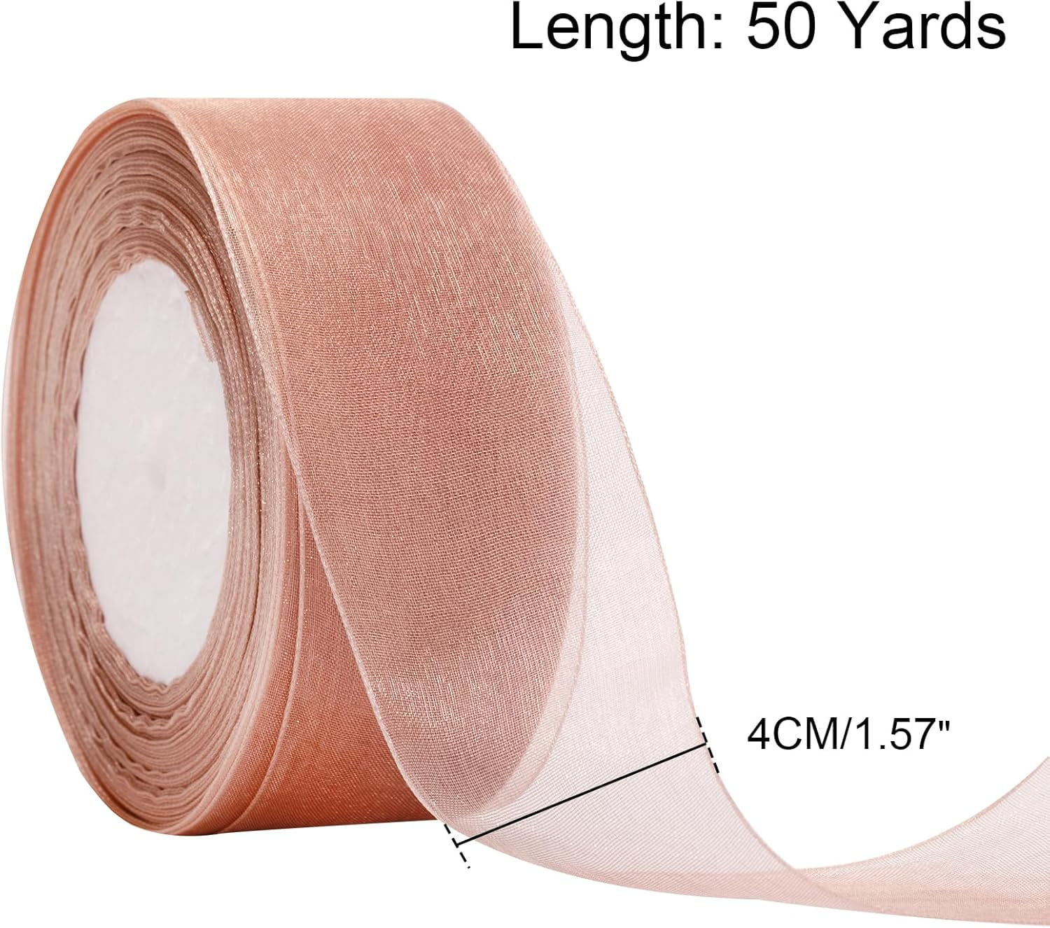 1.5 in Rose Gold Organza Gift Ribbon, 50 Yds Sheer Chiffon Handmade Ribbon for Wrapping, Crafting Projects, Wedding Decor, Christmas