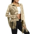 thumbnail image 3 of THDHVS Jean Jacket Women,Jackets for Women,Women's Metallic Jacket Zip Up Long Sleeve Lightweight Outerwear Jackets Gold 3XL, 3 of 7