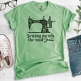 thumbnail image 2 of Sewing Mends The Soul Shirt, Unisex Women's Shirt, Crafting Shirt, Sewing Shirt, Sewing Machine Shirt, Heather Apple Green, Large, 2 of 6