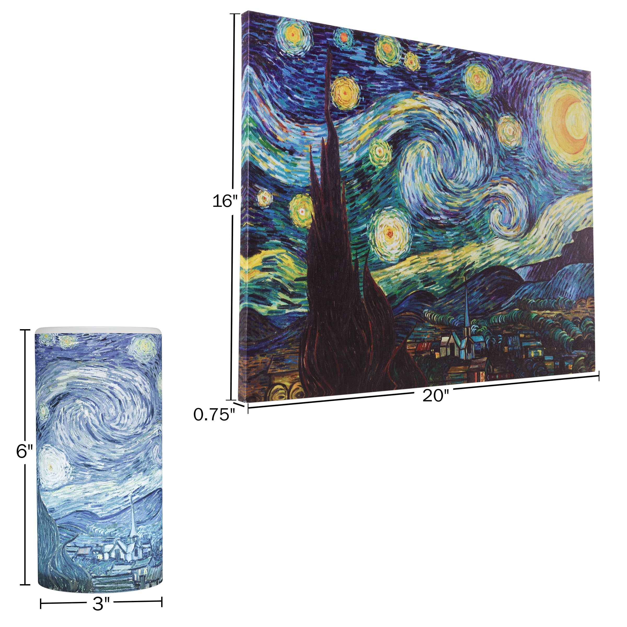 Lavish Home Van Gogh Art Décor Set – 16x20 Canvas Print and LED Candle