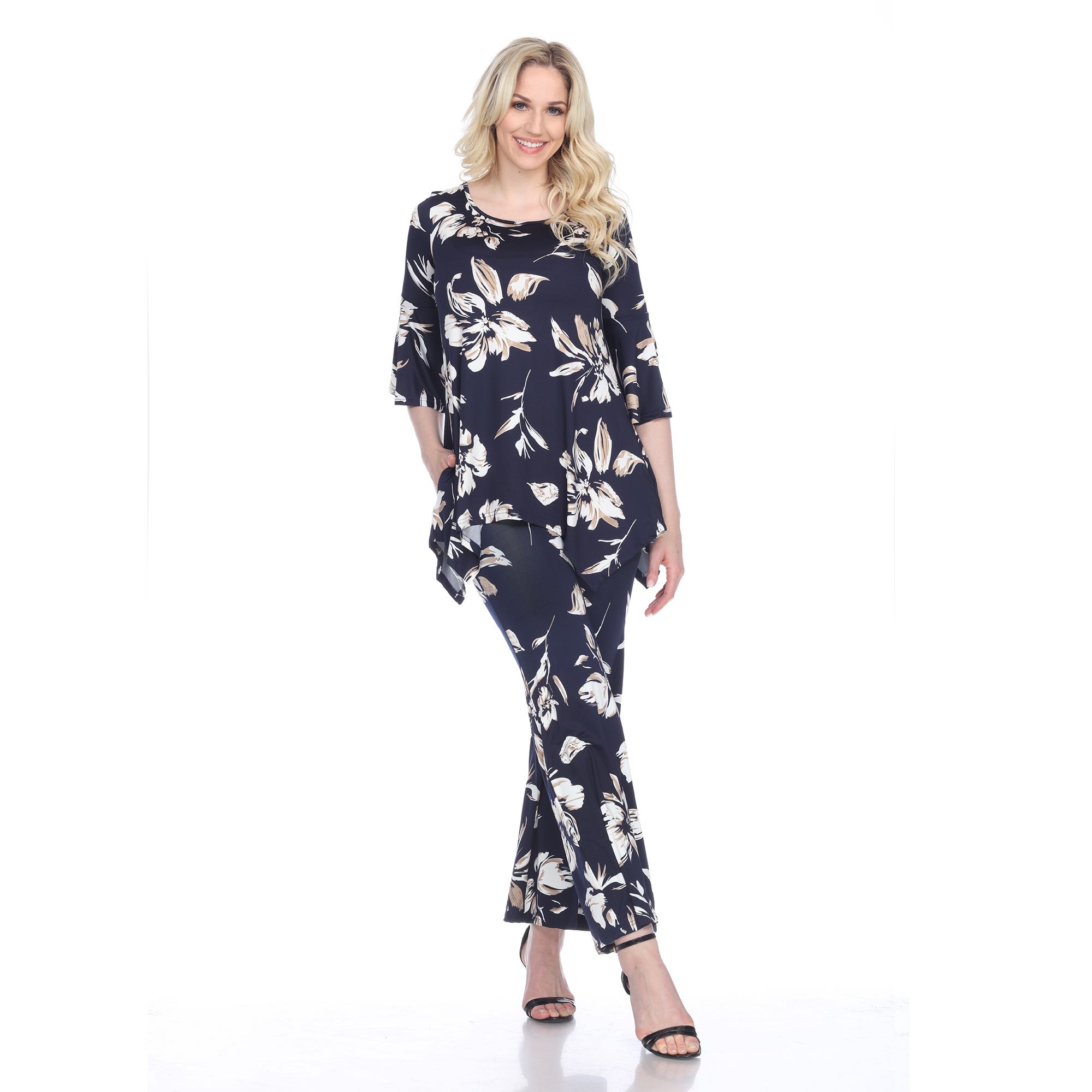 White Mark Women's Cold Shoulder Tunic and Palazzo Pant Set
