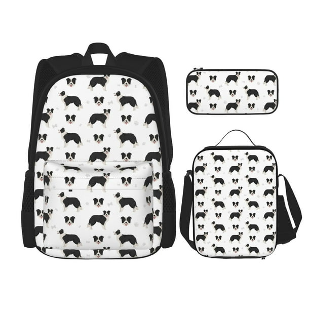 Balery Border Collie Dog Mochila Escolar 3 en 1 para Niños - Mochila Resistente con Lonchera Térmica y Estuche - Mochila Escolar para Niños y Niñas