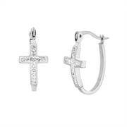 Cross Earrings Lesa Michele Las Crystal Cross Hinge Hoop Earrings In Stainless Steel
