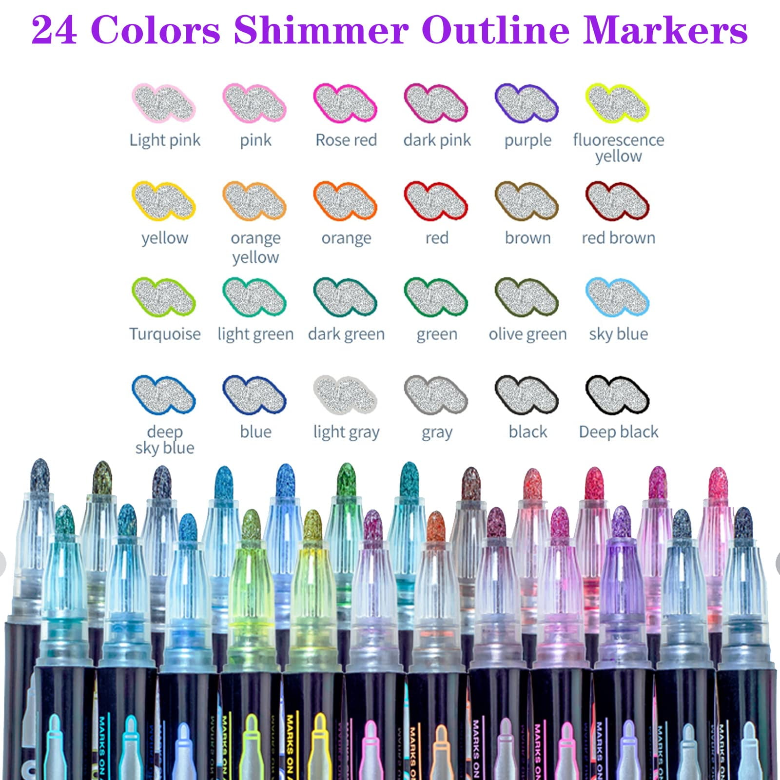 Upanic Super Squiggles Outline Markers-12 Colors Super Squiggles Shimmer Markers,Outline Markers Double Line Pen,Outline Markers Self-outline Metallic