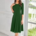 thumbnail image 2 of Huankd Elegant Work Dress for Women's 3/4 Sleeve Round Neck Pockets Vintage A-Line Swing Midi Dress Dark Green L, 2 of 5