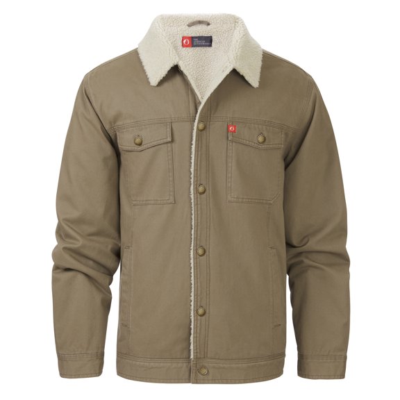 The American Outdoorsman Sherpa Lined Canvas Trucker Jacket (Driftwood, Medium)