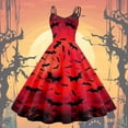 thumbnail image 2 of HNMKIU Femmes Halloween Imprimé Sans Manches Robe Rétro des Années 1950 pour Fête Bal Soirée Élégante Évasée Ligne A Tenue Rouge,TTG, 2 of 3
