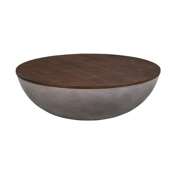 HomeRoots 520639 48 in. Brown & Gray Solid Wood & Concrete Round Coffee Table