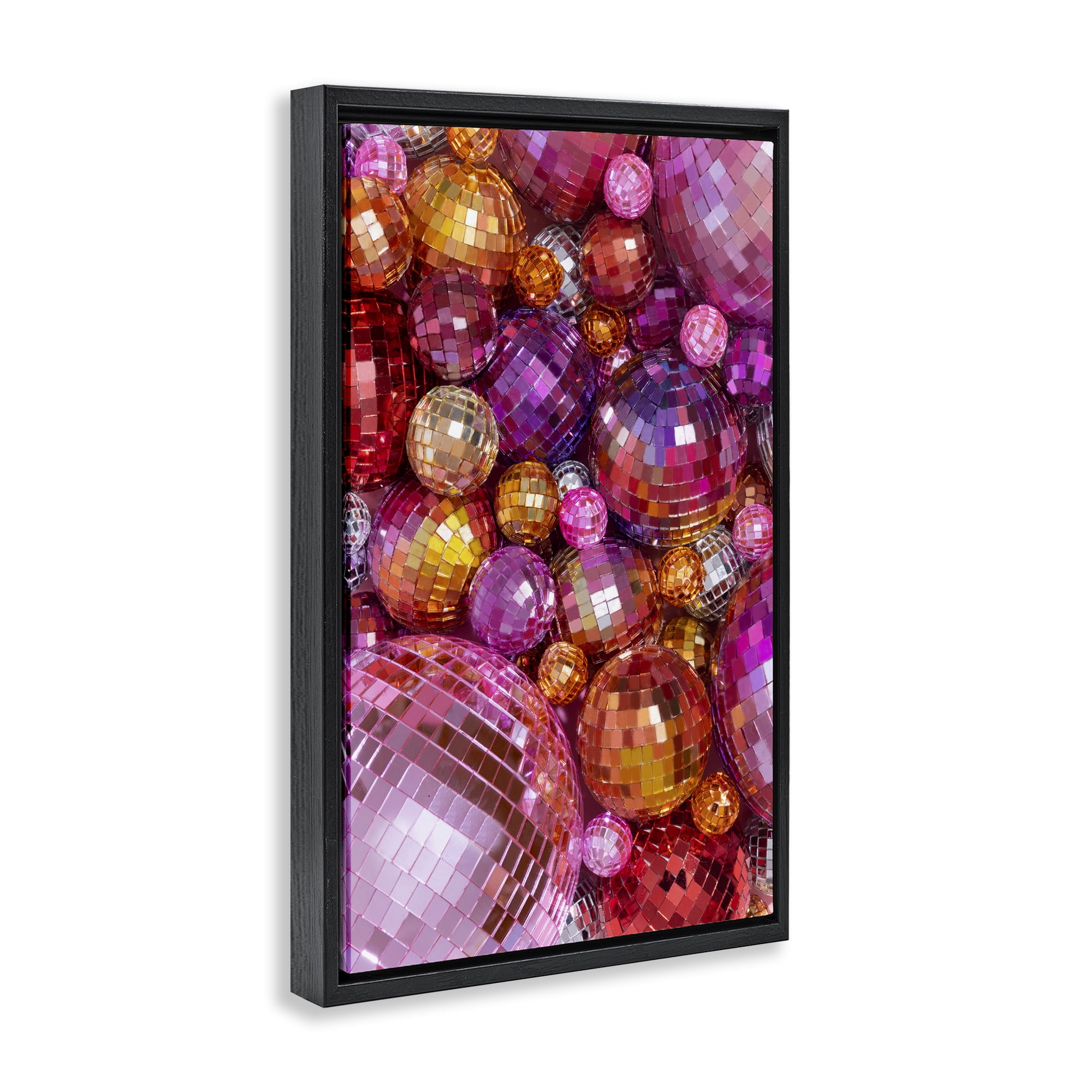 Stupell Industries Various Size Disco Balls Performing Arts Painting Black Floater Framed Art Print Wall Art, 17 x 25