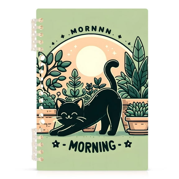 Morning Black Cat Spiral Journal Notebook College Ruled Notebook 8.3" x 5.7" A5 Lined Thick Paper Page