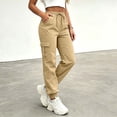 thumbnail image 6 of ZHYou No Boundarie Women's Cargo Pants with Flat Pockets Casual Cuffed Leg Drawstring Elastic Waist Jogger Pants with Pockets,Khaki,Size 2XL, 6 of 6