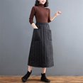 thumbnail image 3 of Moda invierno mujeres abajo s una línea de abajo con bolsillos tobillo de cinturo casual maxi negro más tamaño grueso a , De rayas, M A rayas Yinane Falda de mujer, 3 of 8