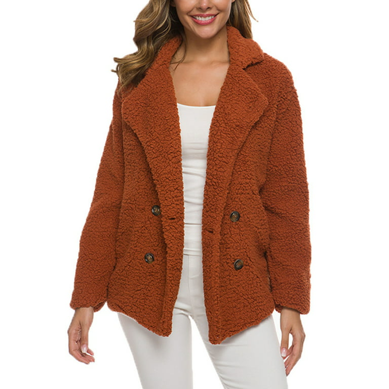 UKAP Womens Fluffy Cardigan Sweater Winter Warm Fuzzy Fleece Open Front Coat Outwear with Pockets Plus Size Caramel M - Walmart.com