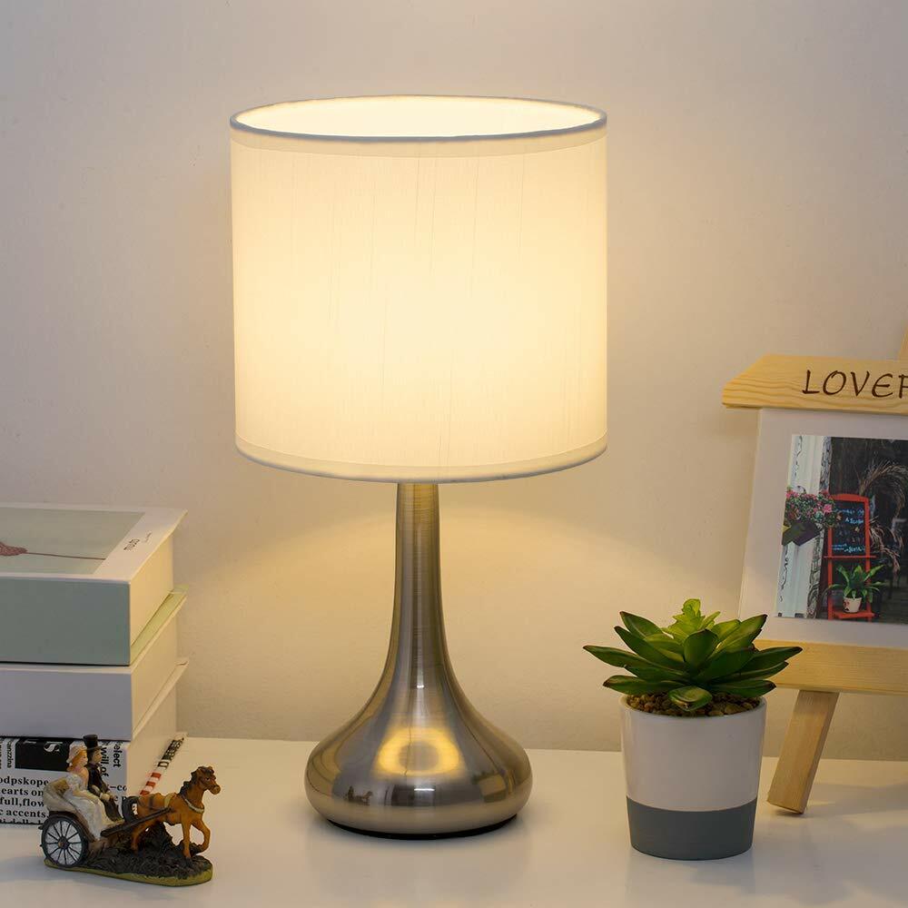 Mengina 13.8" Modern Silver Metal Table Lamp with White Fabric Shade