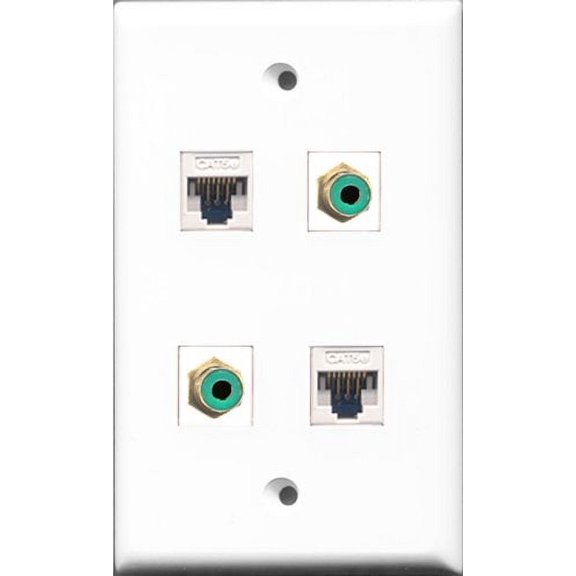 RiteAV - 2 Port RCA Green 2 Port Cat5e Ethernet White Wall Plate