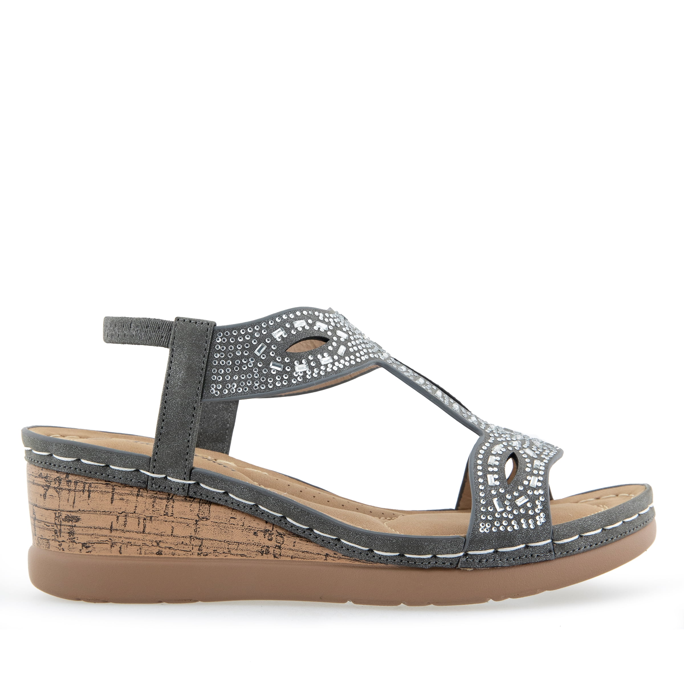 Alexis Bendel Ladies Pewter PU Wedge Sandals Size 7.5