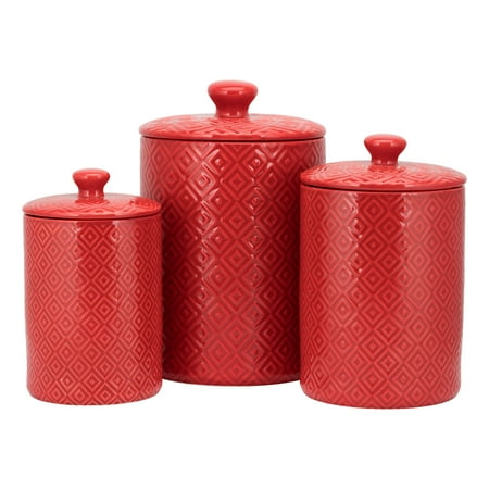 10 Strawberry Street Diamond 3 Piece Canister Set, Red