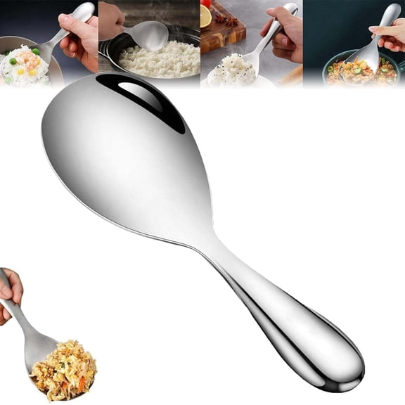 Thickened Stainless Steel Non-Stick Rice Spoon, Sturdy Rice Scooper No Rust Rice Cooker Spoon Nonstick Rice Spatula, Stainless Steel Metal Rice Spoon Rice Paddle Versatile Kitchen Utensil