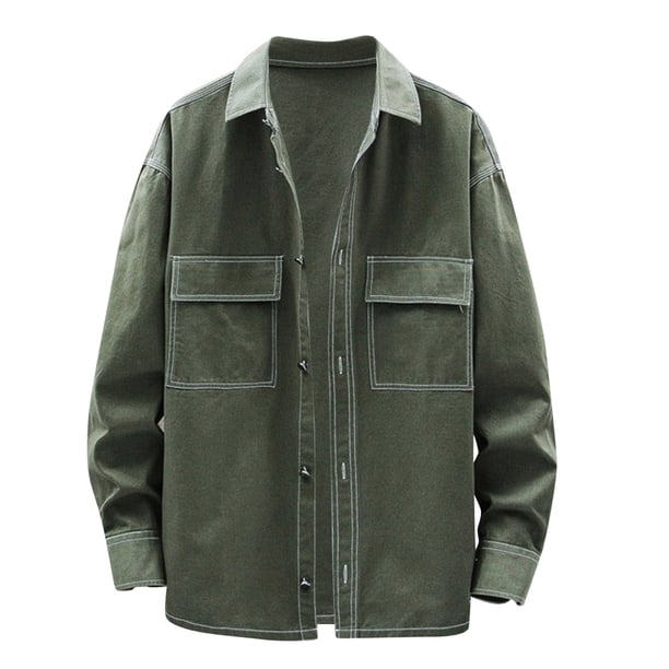 Camisas Para Hombre Manga Corta Camisa de suéter de botón de cárdigan de bolsillo sólido de algodón simple de moda para hombre (Green, 4XL)