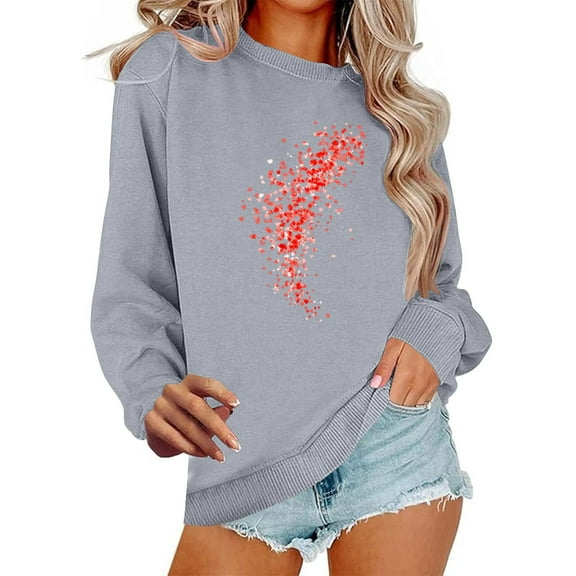 Ailaofu Women Valentine's Sweatshirt Love Heart Print Pullover Tops Loose Casual Cute Valentines Gift Long Sleeve Sweatshirt