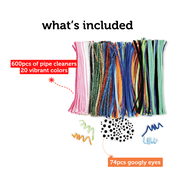 Incraftables 600pcs Pipe Cleaners Craft (20 Colors) Chenille Stems W/ Googly Eyes for Adults & Kid