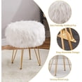 thumbnail image 4 of IVV White Faux Fur Storage Ottoman with Tray Lid & Golden Metal Legs, Round Upholstered Footrest/Side Table, Furry Makeup Seat for Bedroom, Vanity Room, Living Room – 13"Dia x 17.7"H, 4 of 10
