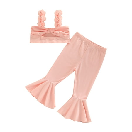 

Xingqing Toddler Baby Girls 2pcs Summer Pants Outfits Sleeveless Tank Top Stretch Flared Pants Outfits Pink 4-5 Years