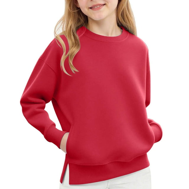 Chandail en Molleton à Manches Longues pour Filles, Col Rond avec Poche, Grande Année
