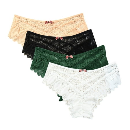 High Waist Underwear Women 4 Pack Lace Underwear for Women Thongs Panties Ladies Lace Bikini Lightweight Breathable Lace Thong Panties Seamless Underwear for Women Cotton White 3XL