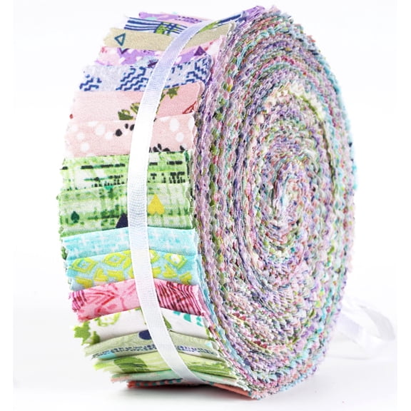 Soimoi 40Pcs Geometric & Texture Print Precut Fabrics Strips Roll Up 1.5x42inches Cotton Jelly Rolls For Quilting - Multicolor