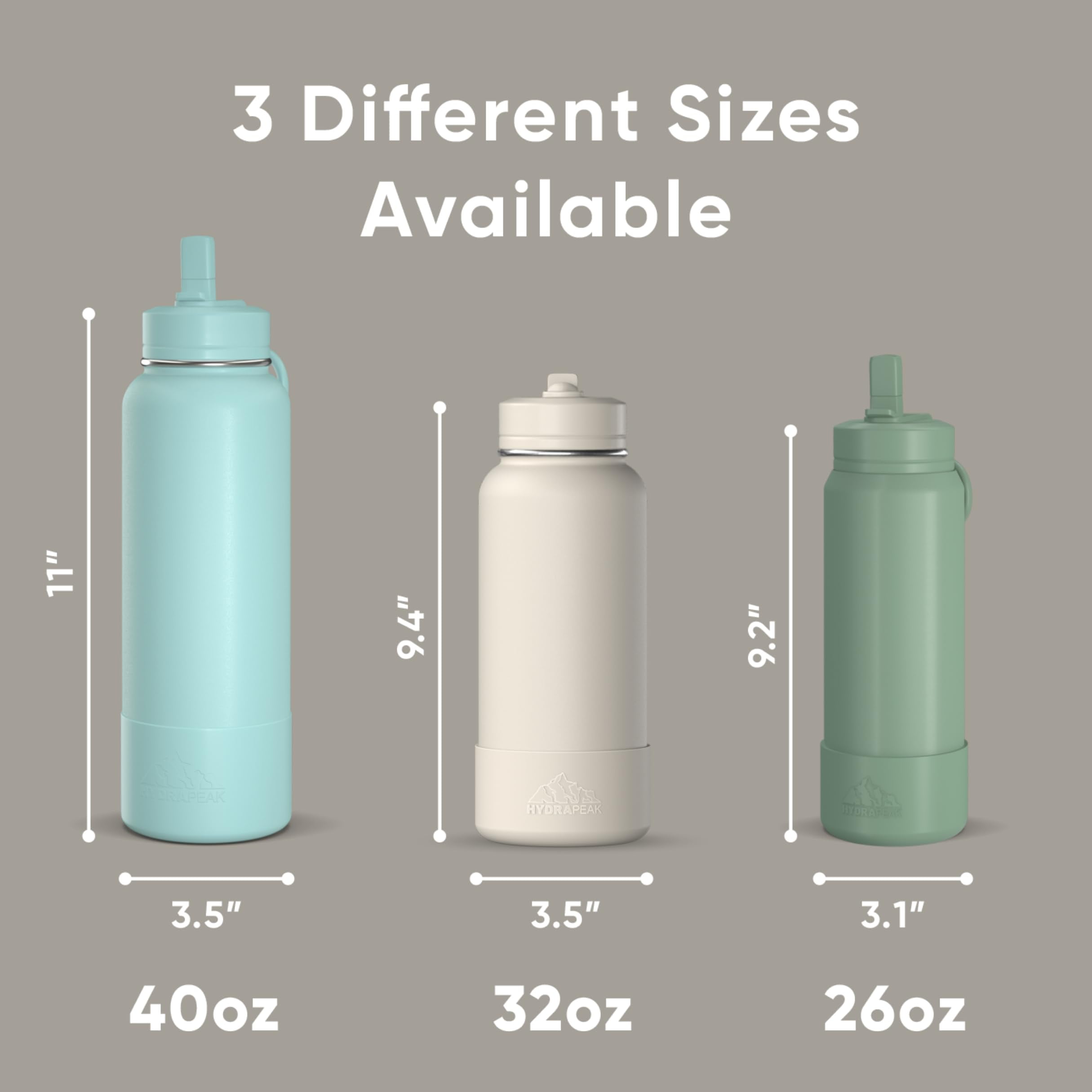 Hydrapeak 32oz Sport Insulated Water Bottle with Straw or Chug Lid, Leak & Spill Proof, Keeps Drinks Cold for 24 Hours, Hot for 12 Hours, Premium Stainless Steel Water Bottles (32oz, Stone)