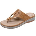 thumbnail image 2 of FAKKDUK Womens Comfortable Walking Flip Flops With Arch Support, Ladies Best Plantar Fasciitis Sandals For Flat Feet Pain Relief, Soft Outdoor Thong Sandals with PU Leather, 8.5&Brown, 2 of 8