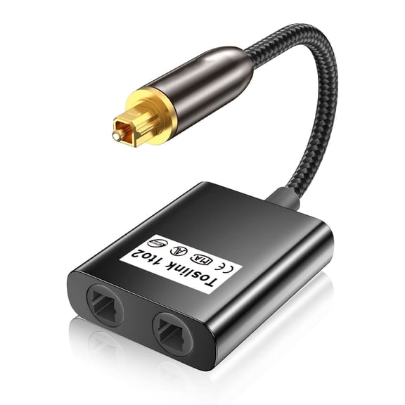 Optical Audio Splitter 1 in to 2 Out Toslink Splitter Optical Adapter Ideal for Home Theatre and More-Black