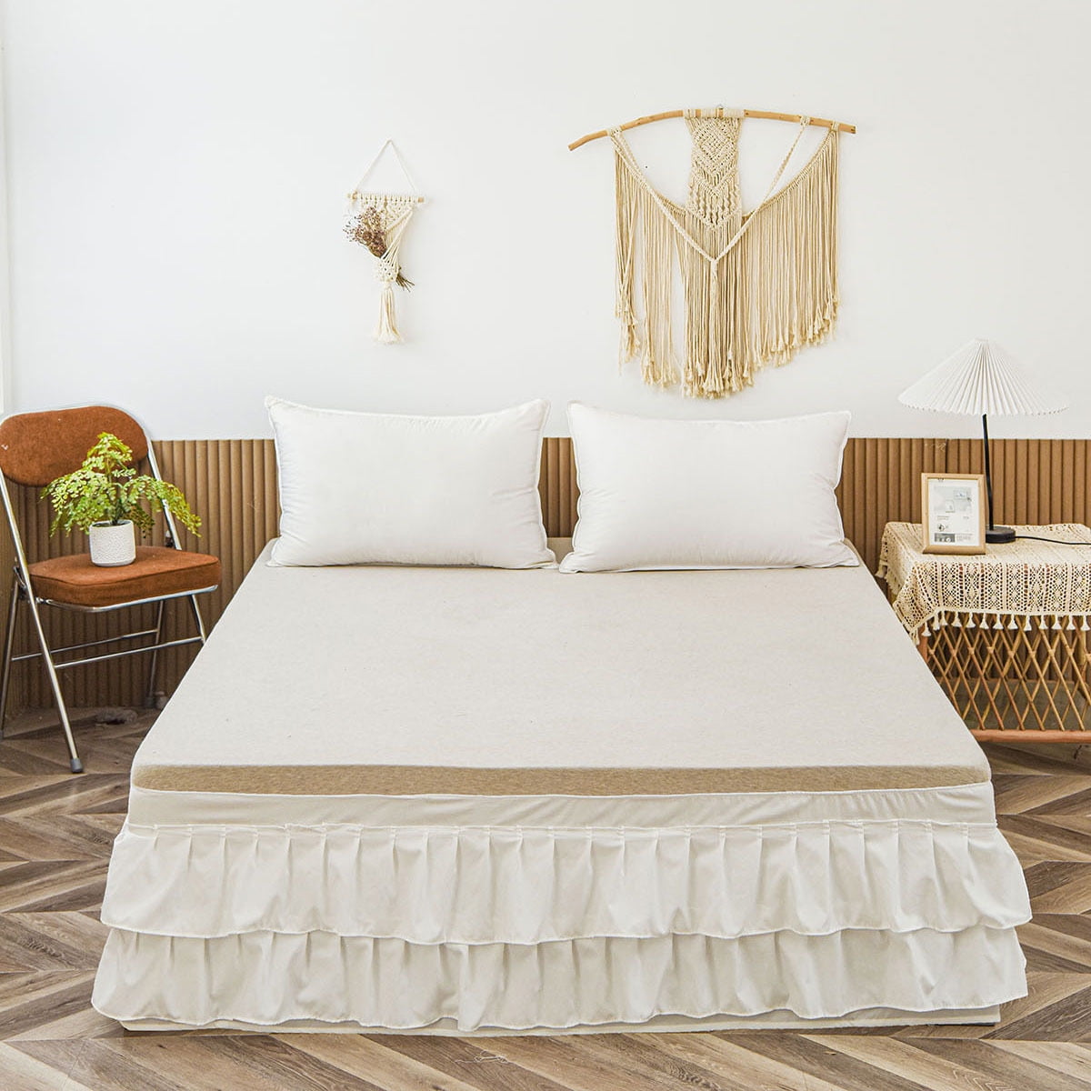 Wrap Around Bed Skirts for King Beds Silver White Elastic Dust Ruffles