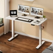 FLEXISPOT 48 x 30 Electric Height Adjustable Standing Desk One-Piece White Desktop with Two Hooks, 176 lbs Capacity