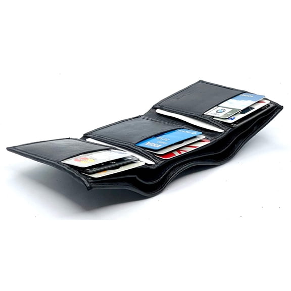 RFID Blocking Genuine Leather Men's Trifold Wallet Credit Card Holder ID Window