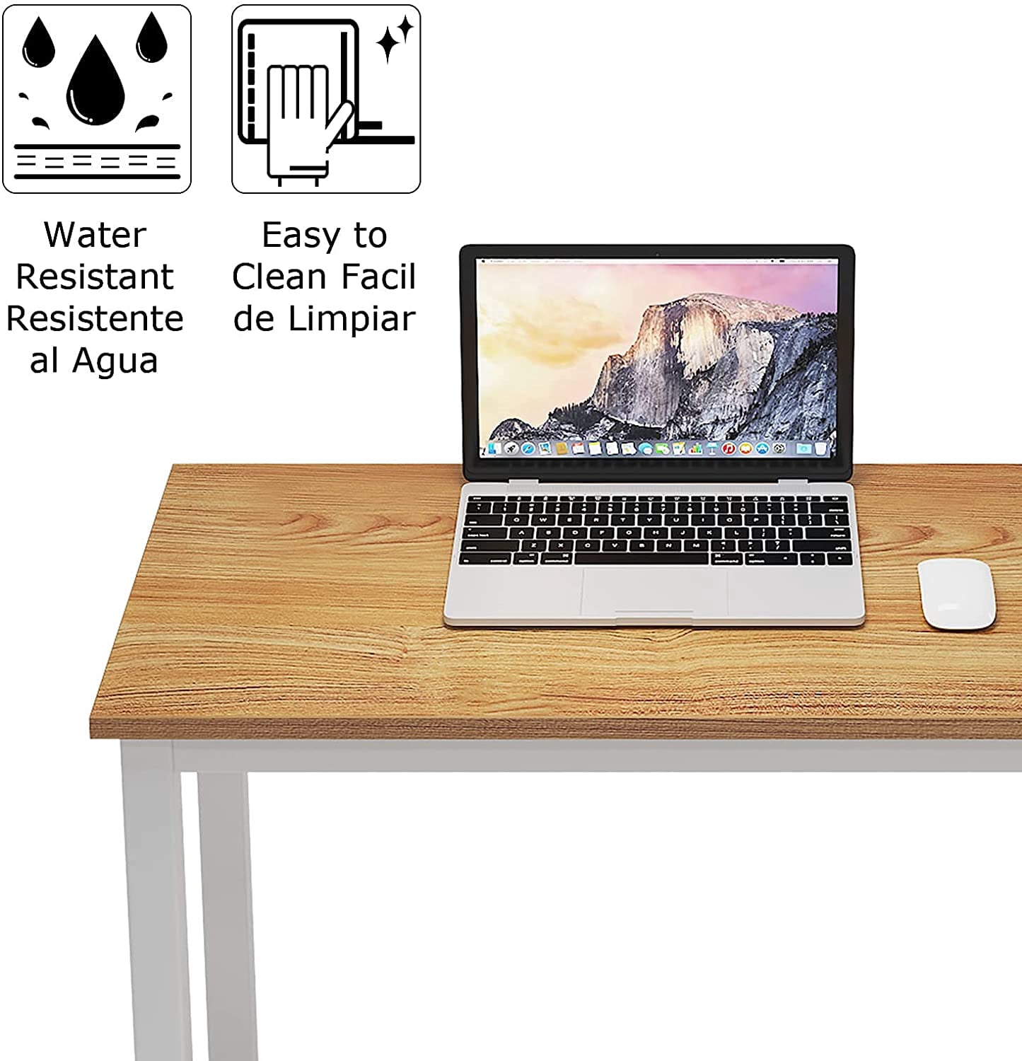 SogesPower 29.5"H Modern Wood Computer Desk- Teak White